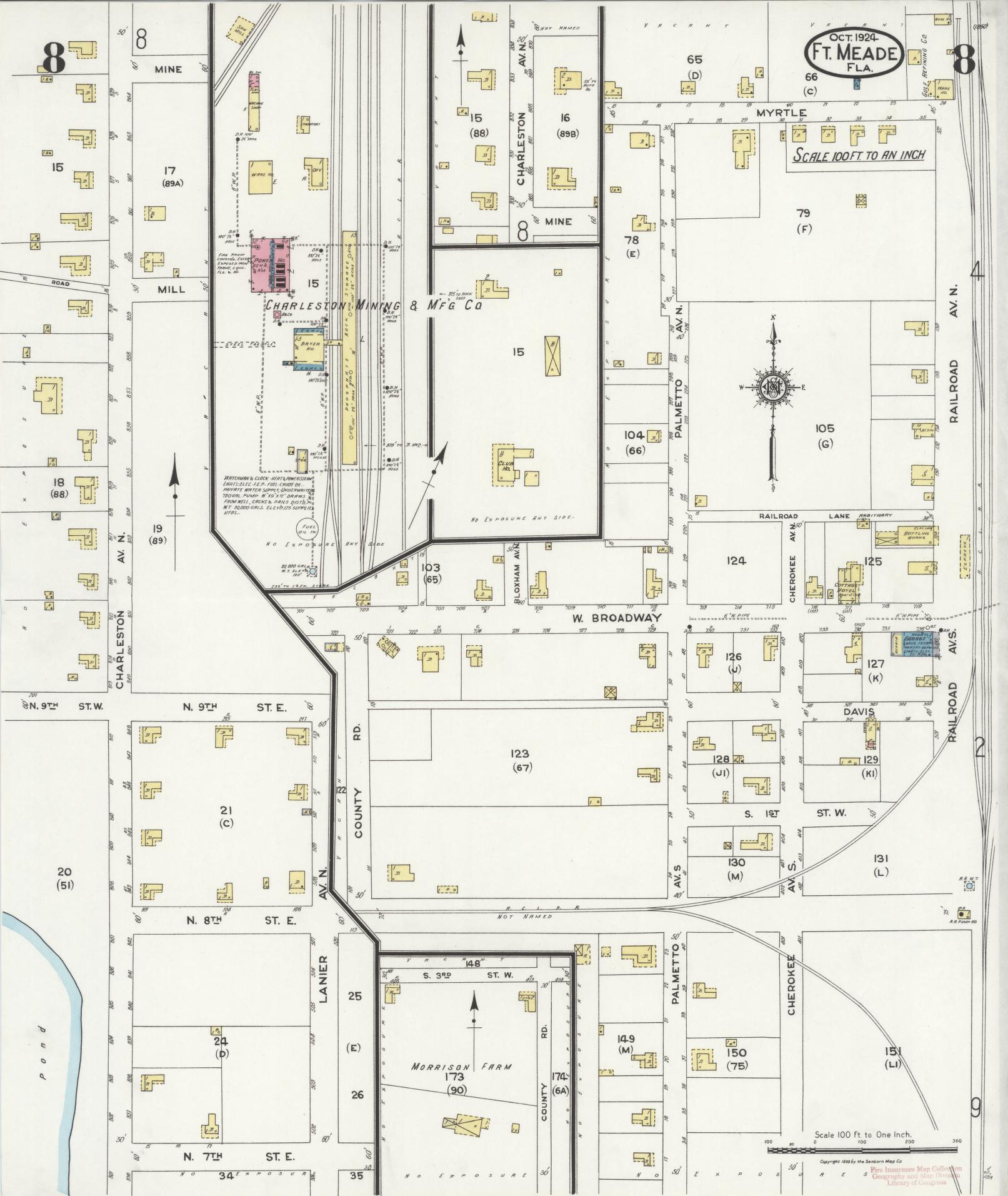 Sanborn Fire Insurance Map from Fort Meade, Polk County, Florida (1924), Sheet #0008 - Complete Map Set gallery image, historic Sanborn map, vintage wall art, Florida Florida