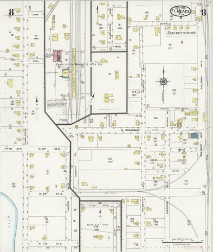Sanborn Fire Insurance Map from Fort Meade, Polk County, Florida (1924), Sheet #0008 - Complete Map Set gallery image, historic Sanborn map, vintage wall art, Florida Florida