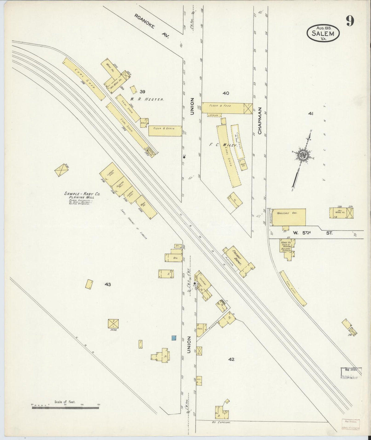Sanborn Fire Insurance Map from Salem, Independent Cities, Virginia (1913), Sheet #0009 - Complete Map Set gallery image, historic Sanborn map, vintage wall art, Virginia Virginia