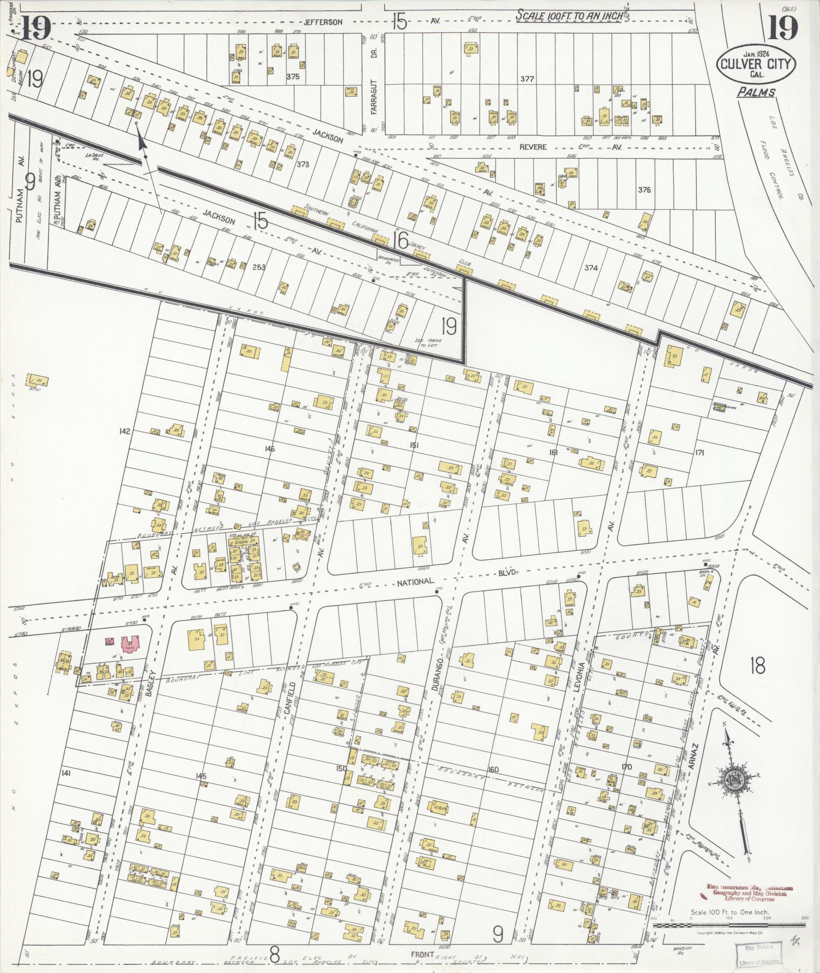 Sanborn Fire Insurance Map from Culver City, Los Angeles County, California (1924), Sheet #0019 - Complete Map Set gallery image, historic Sanborn map, vintage wall art, California California