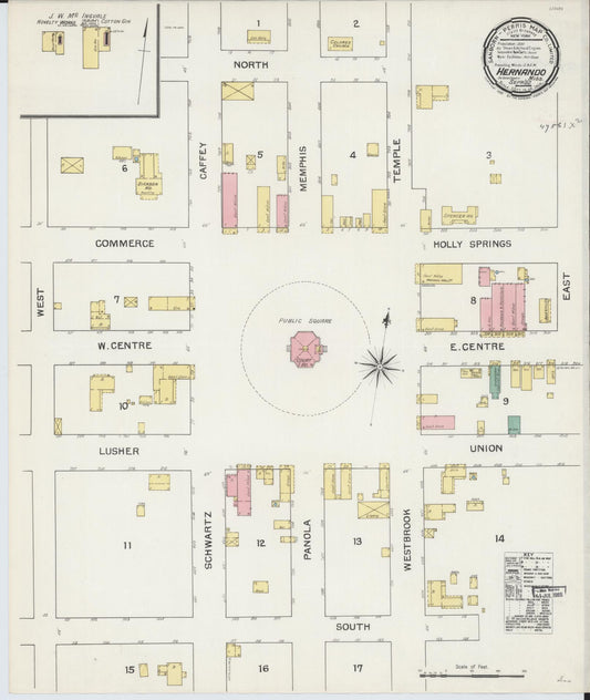 Sanborn Fire Insurance Map from Hernando, De Soto County, Mississippi (1892), Sheet #0001 - Historic Sanborn Fire Insurance Map Print, vintage old map wall art, antique decor, genealogy gift, Mississippi Mississippi map