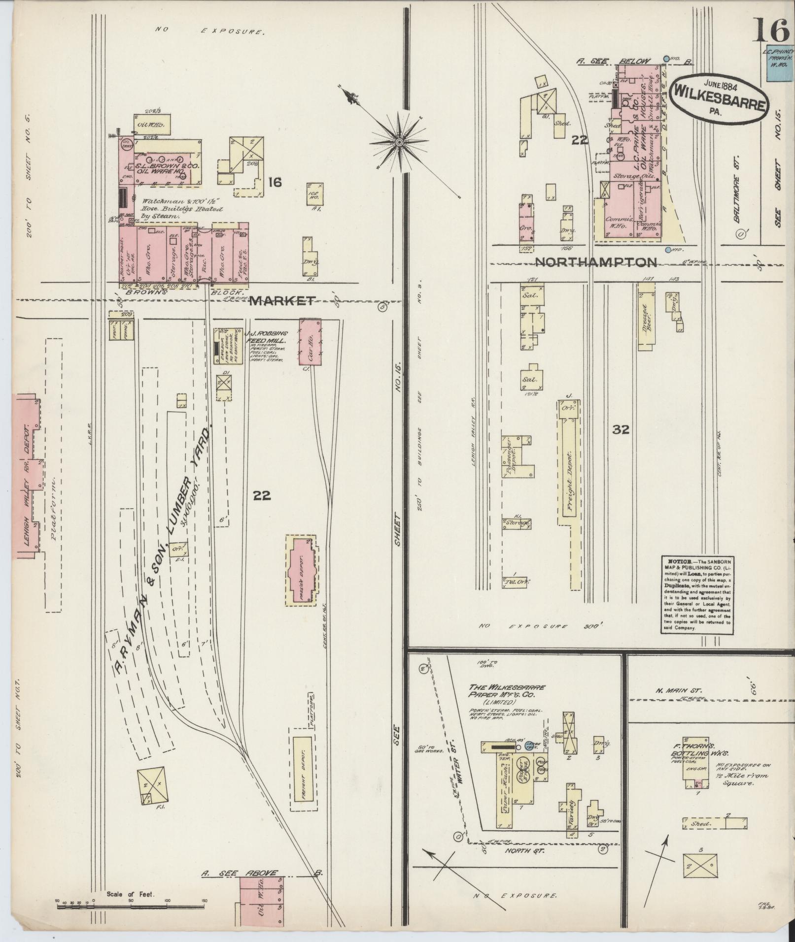Sanborn Fire Insurance Map from Wilkes Barre, Luzerne County, Pennsylvania (1884), Sheet #0016 - Complete Map Set gallery image, historic Sanborn map, vintage wall art, Pennsylvania Pennsylvania
