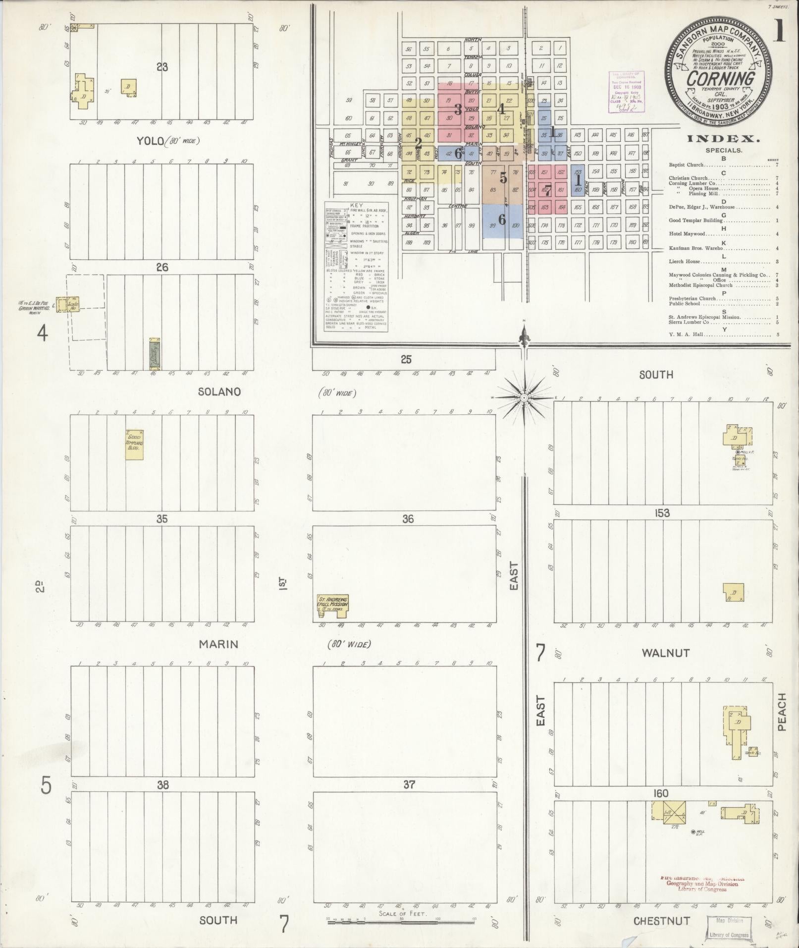 Sanborn Fire Insurance Map from Corning, Tehama County, California (1903), Sheet #0001 - Complete Map Set gallery image, historic Sanborn map, vintage wall art, California California