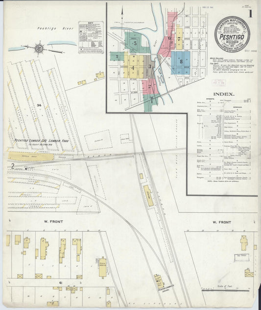 Sanborn Fire Insurance Map from Peshtigo, Marinette County, Wisconsin (1911), Sheet #0001 - Historic Sanborn Fire Insurance Map Print, vintage old map wall art, antique decor, genealogy gift, Wisconsin Wisconsin map