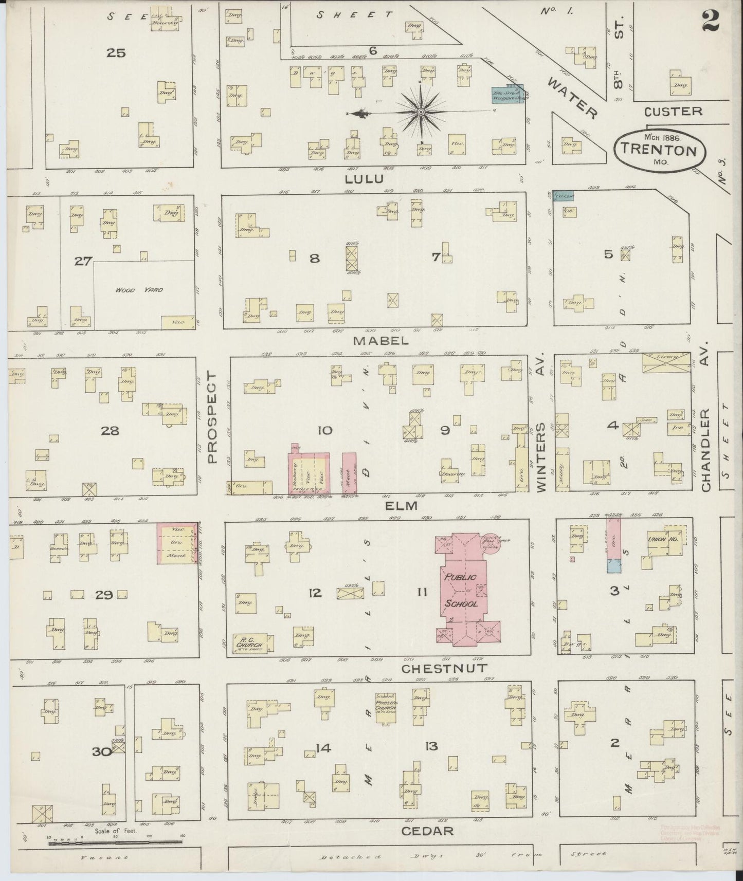 Sanborn Fire Insurance Map from Trenton, Grundy County, Missouri (1886), Sheet #0002 - Complete Map Set gallery image, historic Sanborn map, vintage wall art, Missouri Missouri