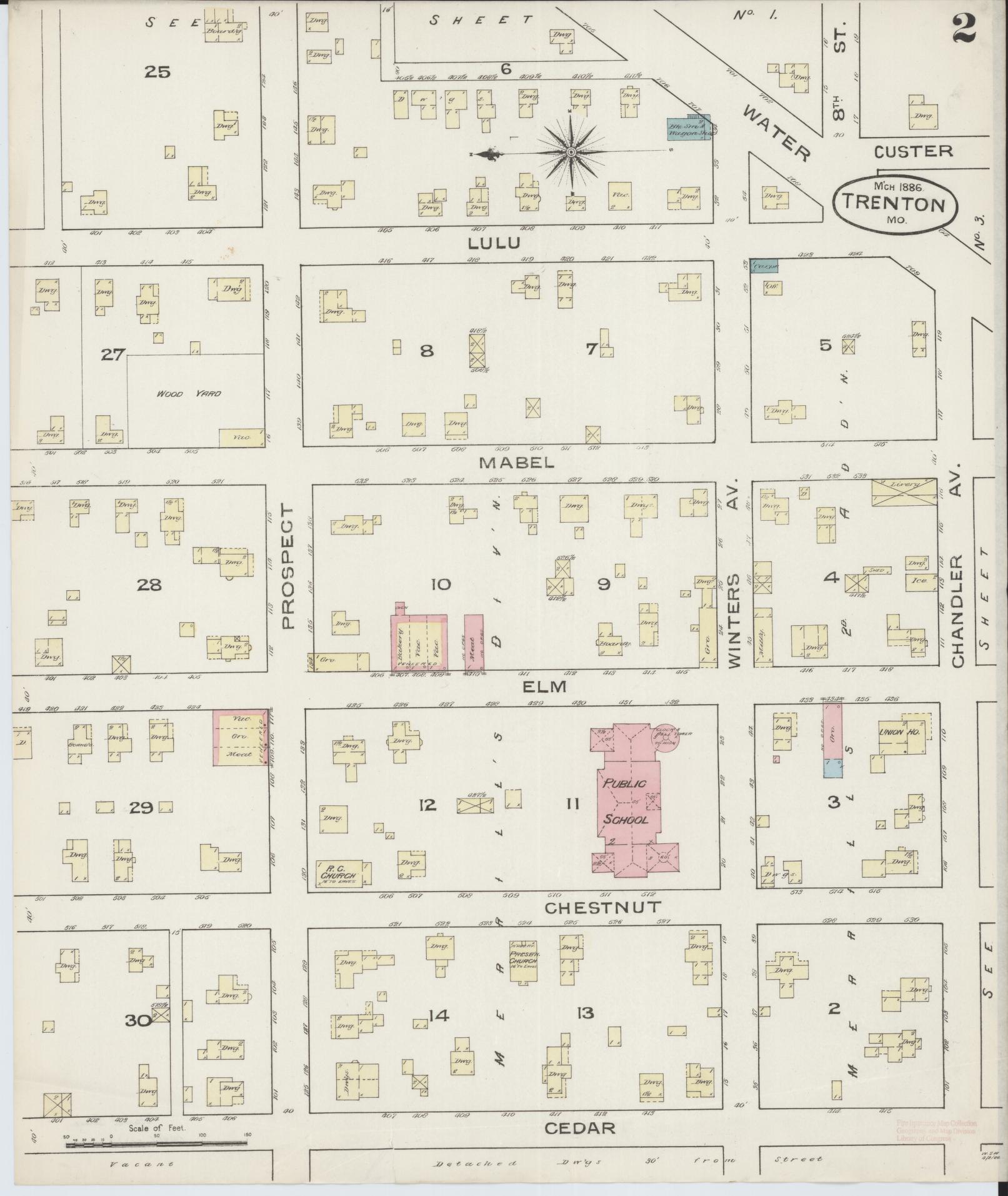 Sanborn Fire Insurance Map from Trenton, Grundy County, Missouri (1886), Sheet #0002 - Complete Map Set gallery image, historic Sanborn map, vintage wall art, Missouri Missouri