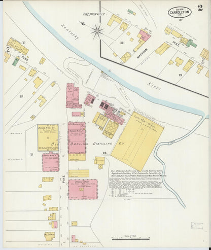 Sanborn Fire Insurance Map from Carrollton, Carroll County, Kentucky (1898), Sheet #0002 - Complete Map Set gallery image, historic Sanborn map, vintage wall art, Kentucky Kentucky