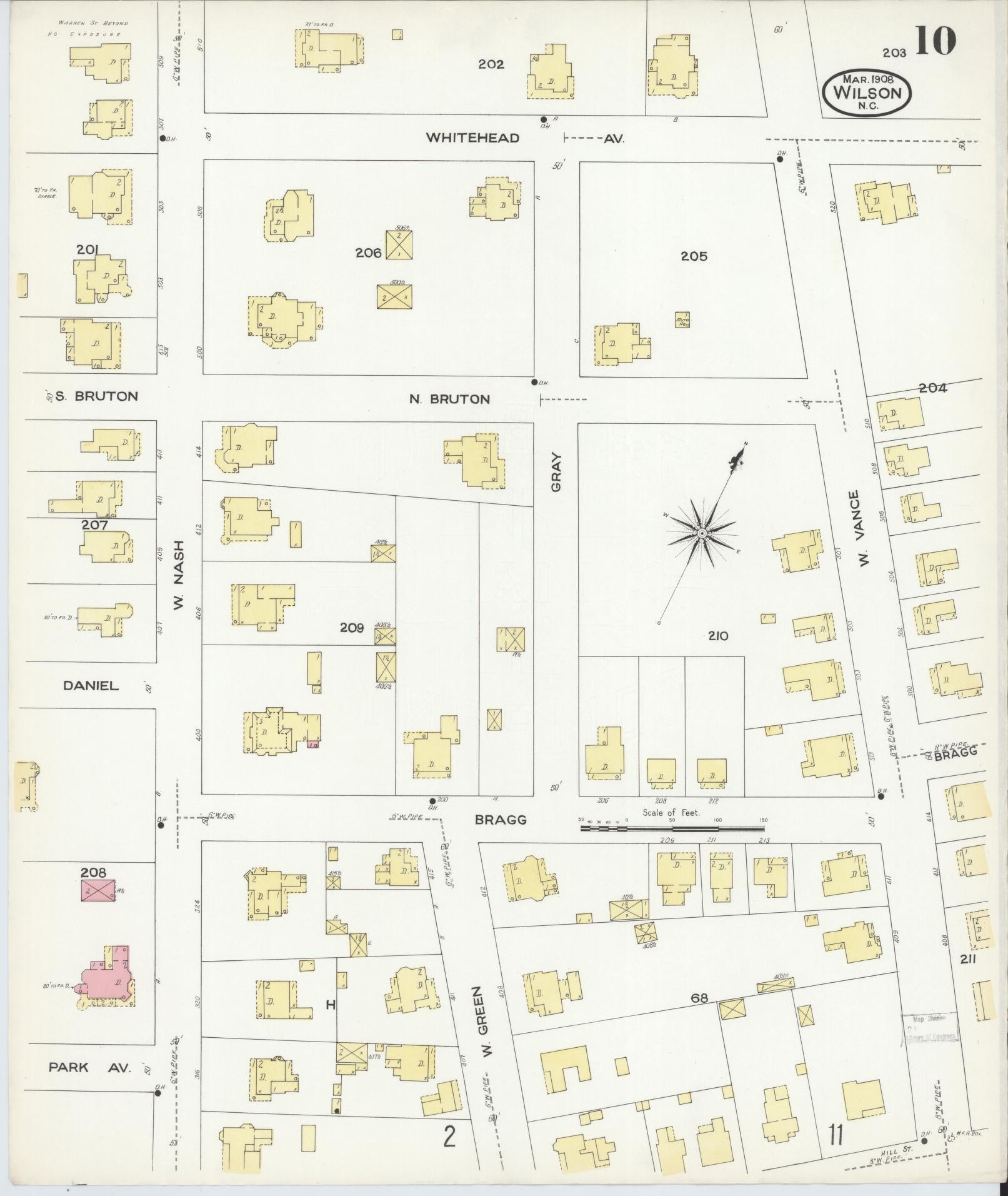 Sanborn Fire Insurance Map from Wilson, Wilson County, North Carolina (1908), Sheet #0010 - Complete Map Set gallery image, historic Sanborn map, vintage wall art, North Carolina North Carolina