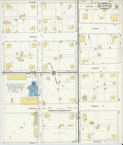 Sanborn Fire Insurance Map from Valley Mills, Bosque County, Texas (1915), Sheet #0003 - Historic Sanborn Fire Insurance Map Print, vintage old map wall art, antique decor, genealogy gift, Texas Texas map
