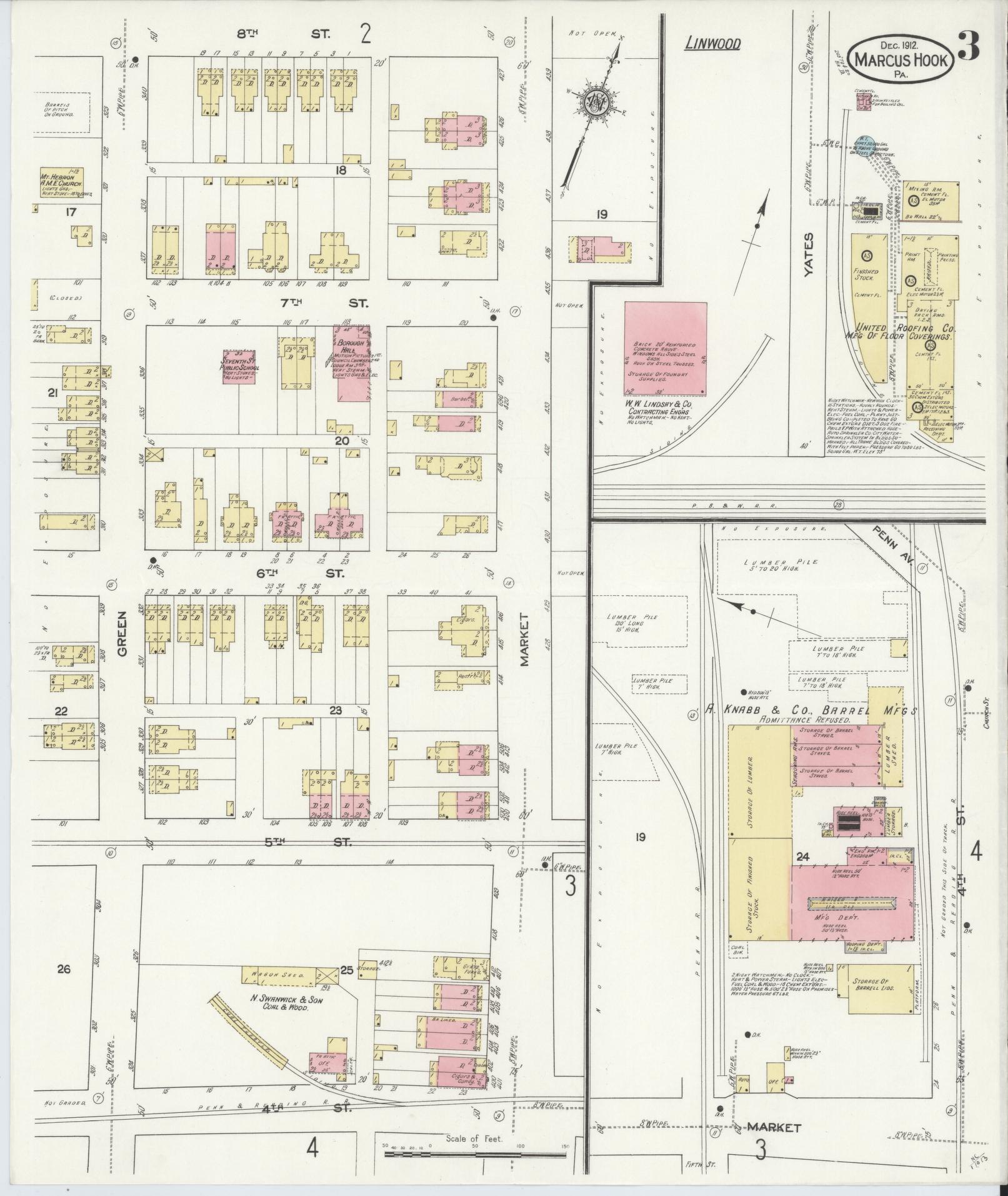 Sanborn Fire Insurance Map from Marcus Hook, Chester County, Pennsylvania (1912), Sheet #0003 - Historic Sanborn Fire Insurance Map Print, vintage old map wall art, antique decor, genealogy gift, Pennsylvania Pennsylvania map