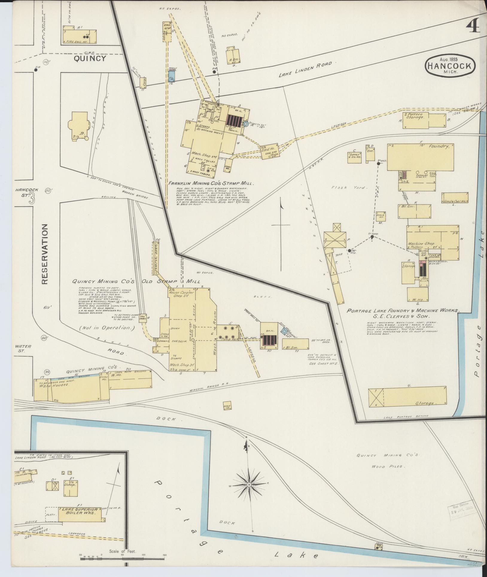 Sanborn Fire Insurance Map from Houghton, Houghton County, Michigan (1893), Sheet #0004 - Historic Sanborn Fire Insurance Map Print, vintage old map wall art, antique decor, genealogy gift, Michigan Michigan map