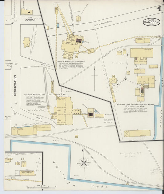 Sanborn Fire Insurance Map from Houghton, Houghton County, Michigan (1893), Sheet #0004 - Historic Sanborn Fire Insurance Map Print, vintage old map wall art, antique decor, genealogy gift, Michigan Michigan map