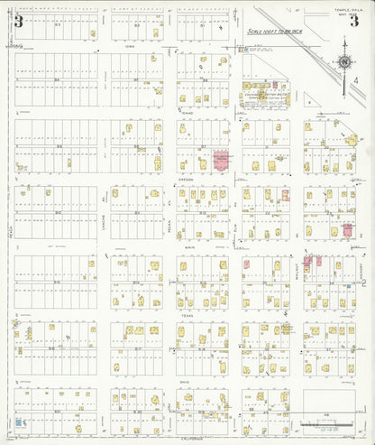 Sanborn Fire Insurance Map from Temple, Cotton County, Oklahoma (1939), Sheet #0003 - Complete Map Set gallery image, historic Sanborn map, vintage wall art, Oklahoma Oklahoma