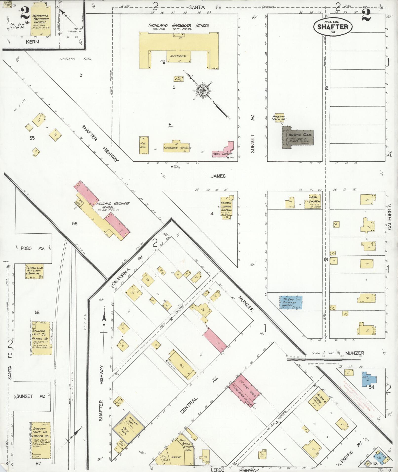 Sanborn Fire Insurance Map from Shafter, Kern County, California (1926), Sheet #0002 - Complete Map Set gallery image, historic Sanborn map, vintage wall art, California California