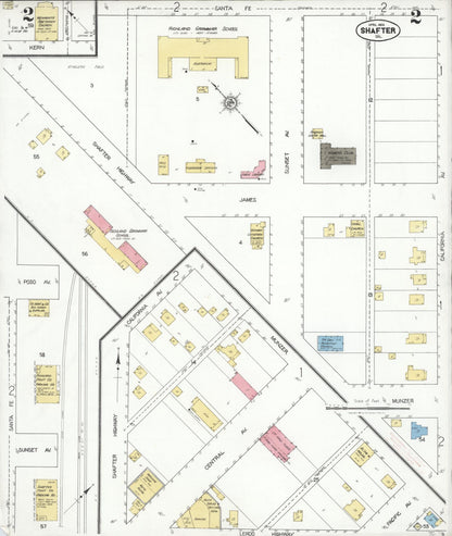Sanborn Fire Insurance Map from Shafter, Kern County, California (1926), Sheet #0002 - Complete Map Set gallery image, historic Sanborn map, vintage wall art, California California