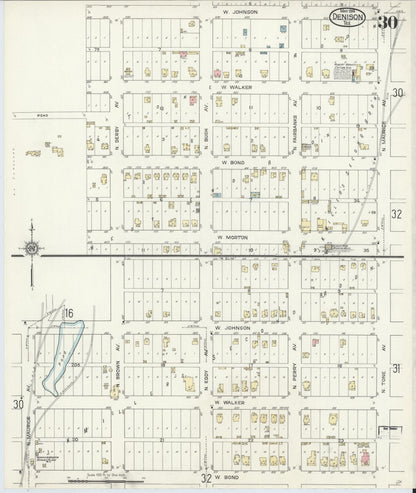 Sanborn Fire Insurance Map from Denison, Grayson County, Texas (1914), Sheet #0030 - Complete Map Set gallery image, historic Sanborn map, vintage wall art, Texas Texas