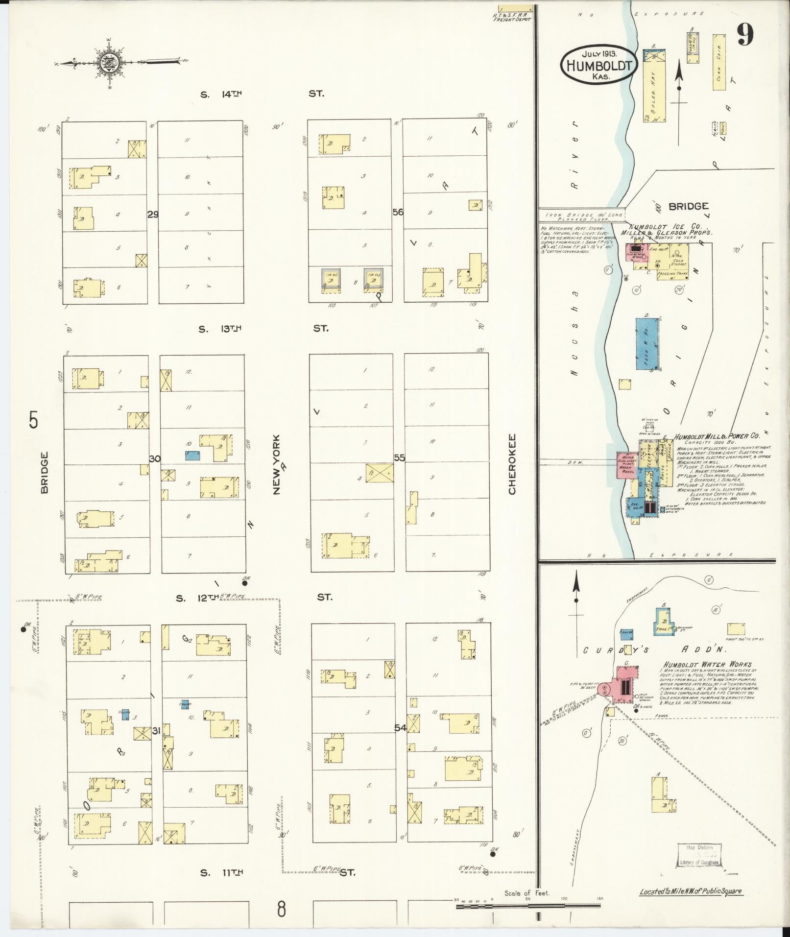 Sanborn Fire Insurance Map from Humboldt, Allen County, Kansas (1913), Sheet #0009 - Historic Sanborn Fire Insurance Map Print, vintage old map wall art, antique decor, genealogy gift, Kansas Kansas map