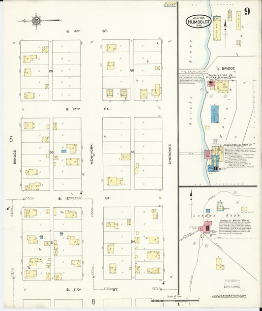 Sanborn Fire Insurance Map from Humboldt, Allen County, Kansas (1913), Sheet #0009 - Historic Sanborn Fire Insurance Map Print, vintage old map wall art, antique decor, genealogy gift, Kansas Kansas map