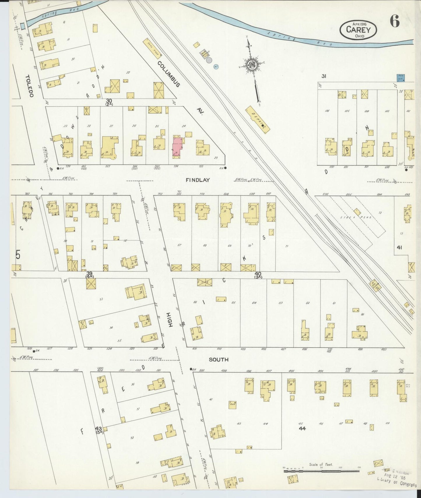 Sanborn Fire Insurance Map from Carey, Wyandot County, Ohio (1916), Sheet #0006 - Historic Sanborn Fire Insurance Map Print, vintage old map wall art, antique decor, genealogy gift, Ohio Ohio map