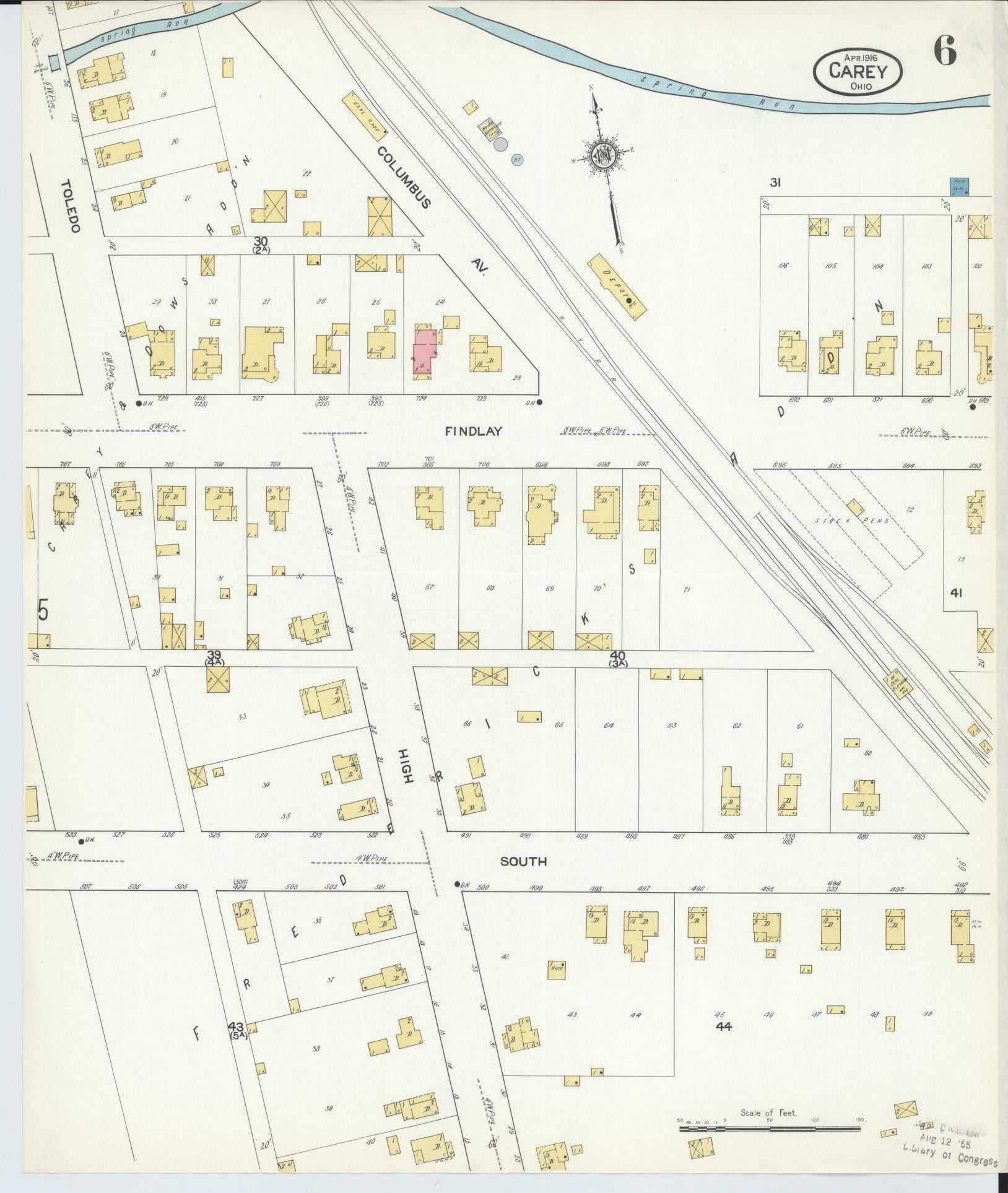 Sanborn Fire Insurance Map from Carey, Wyandot County, Ohio (1916), Sheet #0006 - Historic Sanborn Fire Insurance Map Print, vintage old map wall art, antique decor, genealogy gift, Ohio Ohio map
