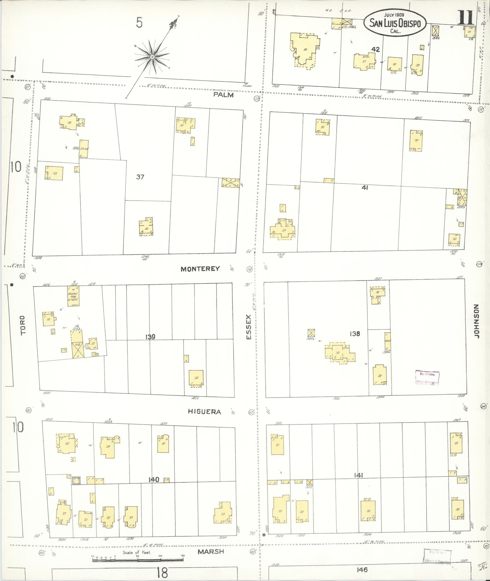 Sanborn Fire Insurance Map from San Luis Obispo, San Luis Obispo County, California (1909), Sheet #0011 - Complete Map Set gallery image, historic Sanborn map, vintage wall art, California California