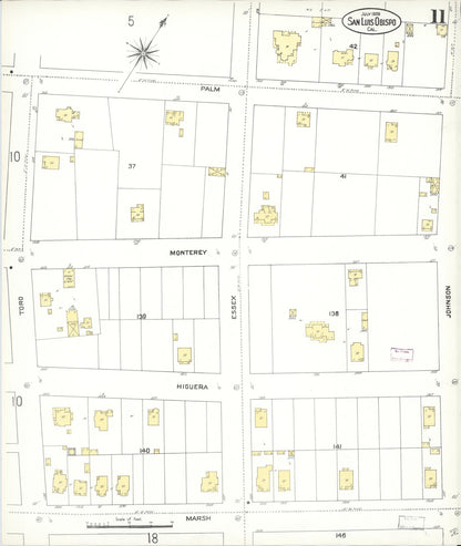 Sanborn Fire Insurance Map from San Luis Obispo, San Luis Obispo County, California (1909), Sheet #0011 - Complete Map Set gallery image, historic Sanborn map, vintage wall art, California California