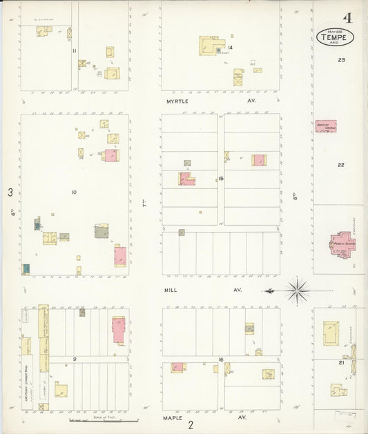 Sanborn Fire Insurance Map from Tempe, Maricopa County, Arizona (1898), Sheet #0004 - Historic Sanborn Fire Insurance Map Print, vintage old map wall art, antique decor, genealogy gift, Arizona Arizona map