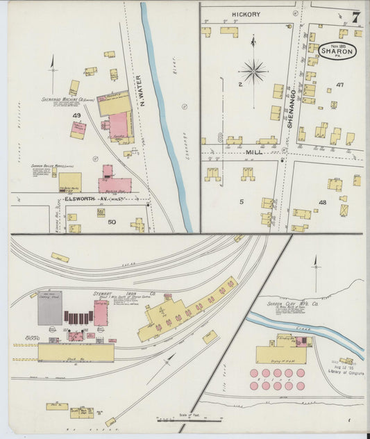 Sanborn Fire Insurance Map from Sharon, Mercer County, Pennsylvania (1893), Sheet #0007 - Historic Sanborn Fire Insurance Map Print, vintage old map wall art, antique decor, genealogy gift, Pennsylvania Pennsylvania map