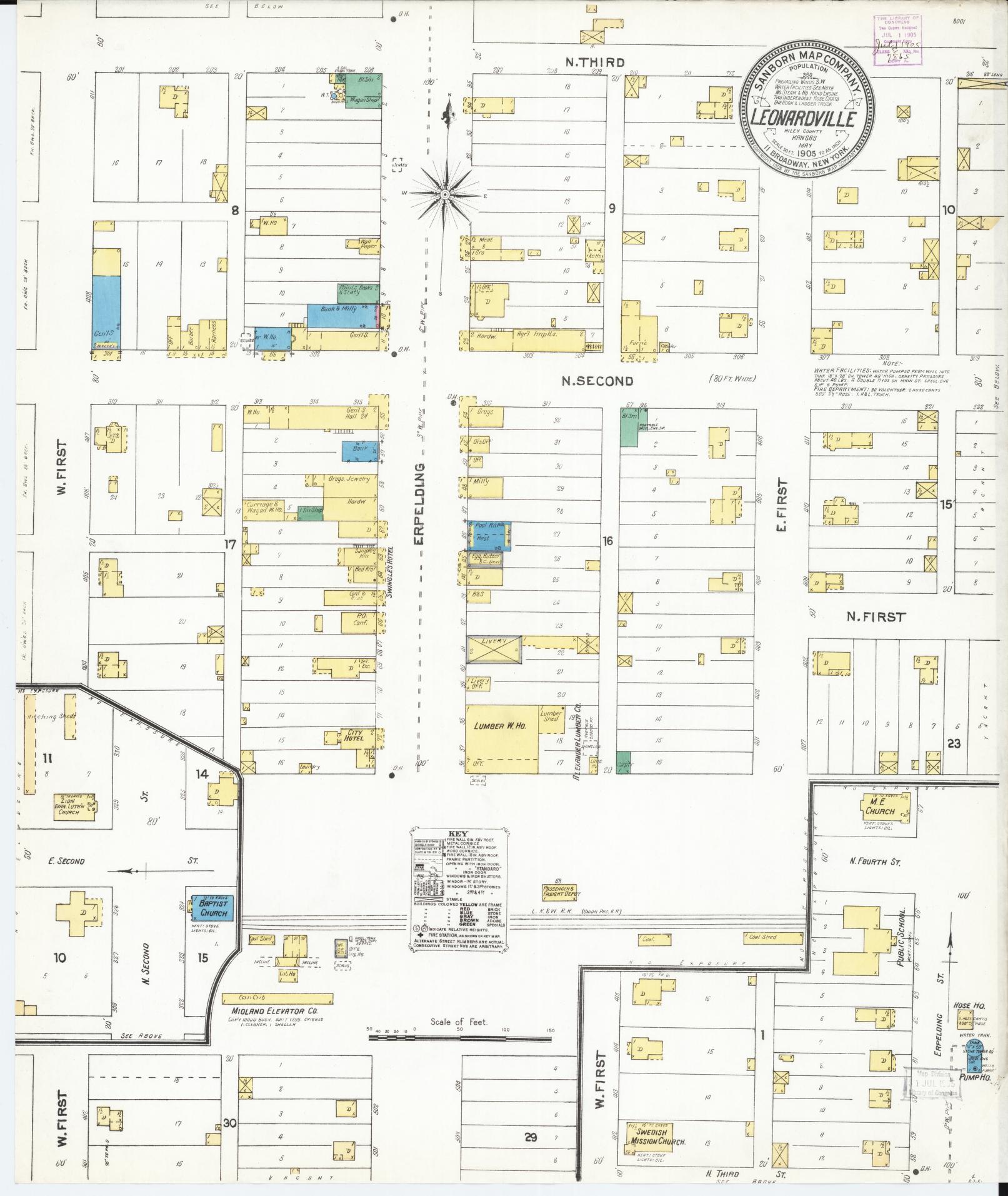 Sanborn Fire Insurance Map from Leonardville, Riley County, Kansas (1905), Sheet #0001 - Historic Sanborn Fire Insurance Map Print, vintage old map wall art, antique decor, genealogy gift, Kansas Kansas map