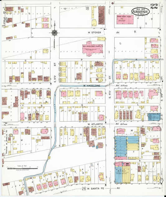 Sanborn Fire Insurance Map from Albuquerque, Bernalillo County, New Mexico (1919), Sheet #0022 - Historic Sanborn Fire Insurance Map Print, vintage old map wall art, antique decor, genealogy gift, New Mexico New Mexico map