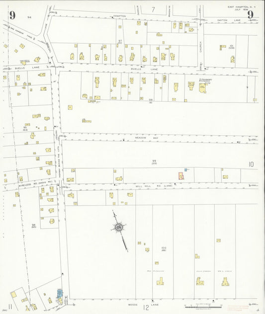 Sanborn Fire Insurance Map from Easthampton, Suffolk County, New York (1936), Sheet #0009 - Historic Sanborn Fire Insurance Map Print, vintage old map wall art, antique decor, genealogy gift, New York New York map
