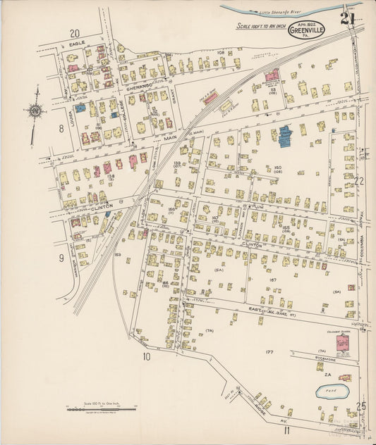 Sanborn Fire Insurance Map from Greenville, Mercer County, Pennsylvania (1922), Sheet #0021 - Historic Sanborn Fire Insurance Map Print, vintage old map wall art, antique decor, genealogy gift, Pennsylvania Pennsylvania map
