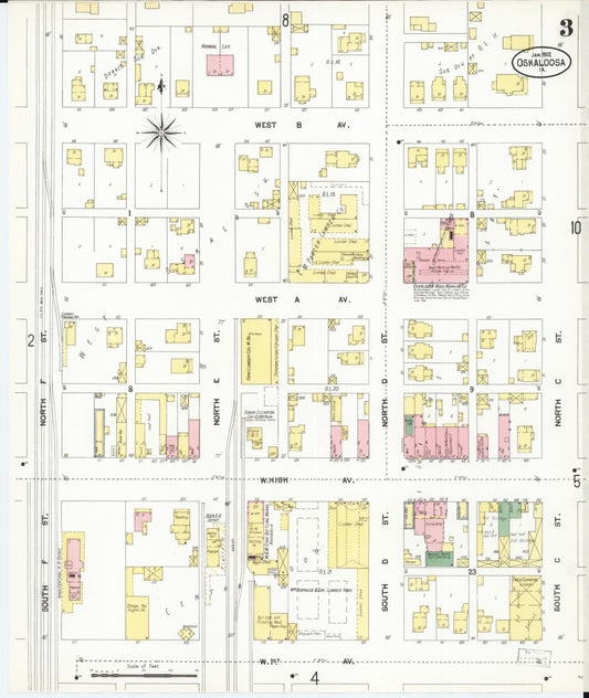 Sanborn Fire Insurance Map from Oskaloosa, Mahaska County, Iowa (1902), Sheet #0003 - Historic Sanborn Fire Insurance Map Print, vintage old map wall art