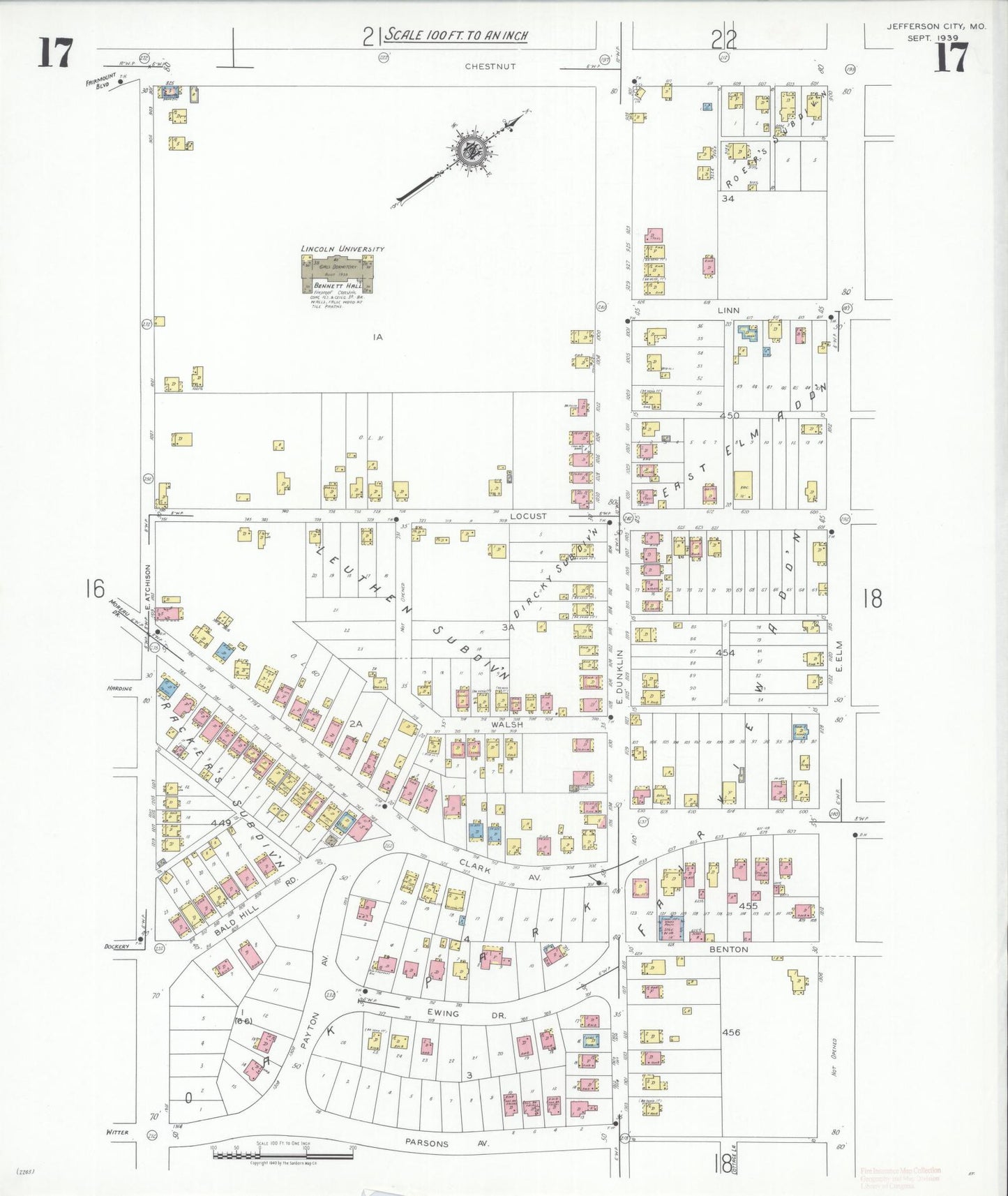 Sanborn Fire Insurance Map from Jefferson City, Cole County, Missouri (1939), Sheet #0017 - Complete Map Set gallery image, historic Sanborn map, vintage wall art, Missouri Missouri