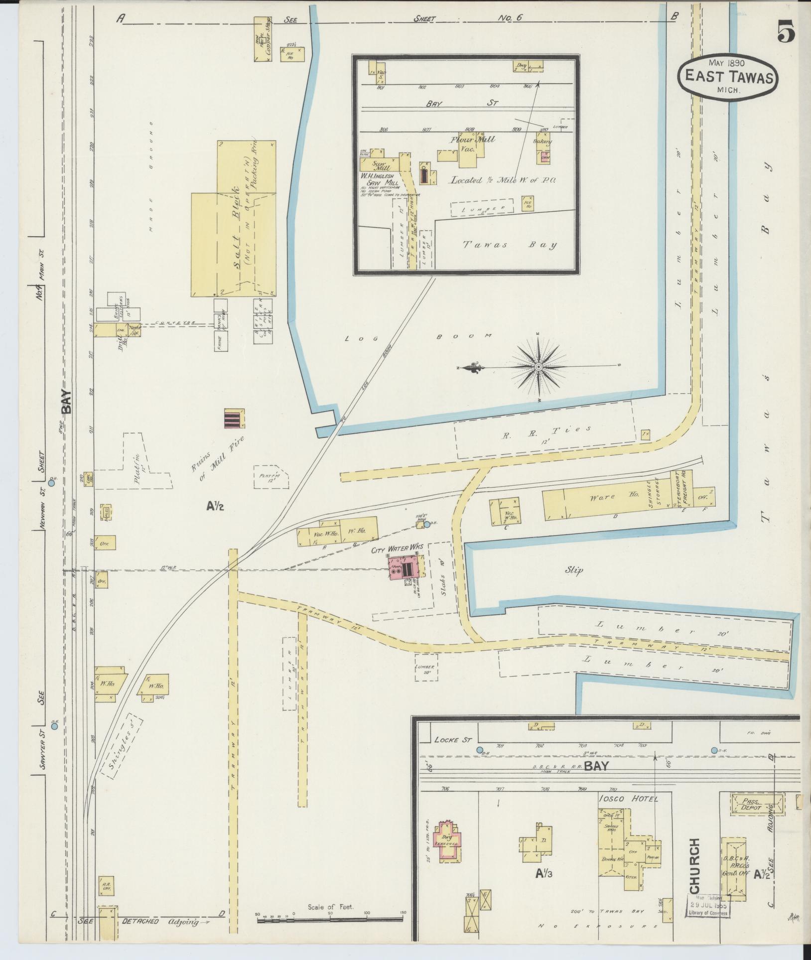 Sanborn Fire Insurance Map from East Tawas, Iosco County, Michigan (1890), Sheet #0005 - Complete Map Set gallery image, historic Sanborn map, vintage wall art, Michigan Michigan