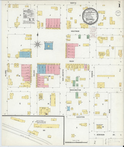 Sanborn Fire Insurance Map from Rockwall, Rockwall County, Texas (1900), Sheet #0001 - Historic Sanborn Fire Insurance Map Print, vintage old map wall art, antique decor, genealogy gift, Texas Texas map