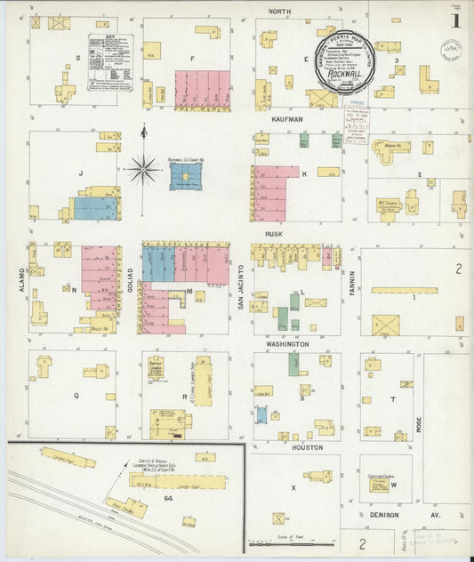Sanborn Fire Insurance Map from Rockwall, Rockwall County, Texas (1900), Sheet #0001 - Historic Sanborn Fire Insurance Map Print, vintage old map wall art, antique decor, genealogy gift, Texas Texas map