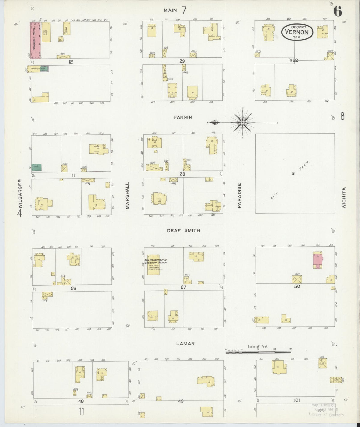Sanborn Fire Insurance Map from Vernon, Wilbarger County, Texas (1907), Sheet #0006 - Complete Map Set gallery image, historic Sanborn map, vintage wall art, Texas Texas