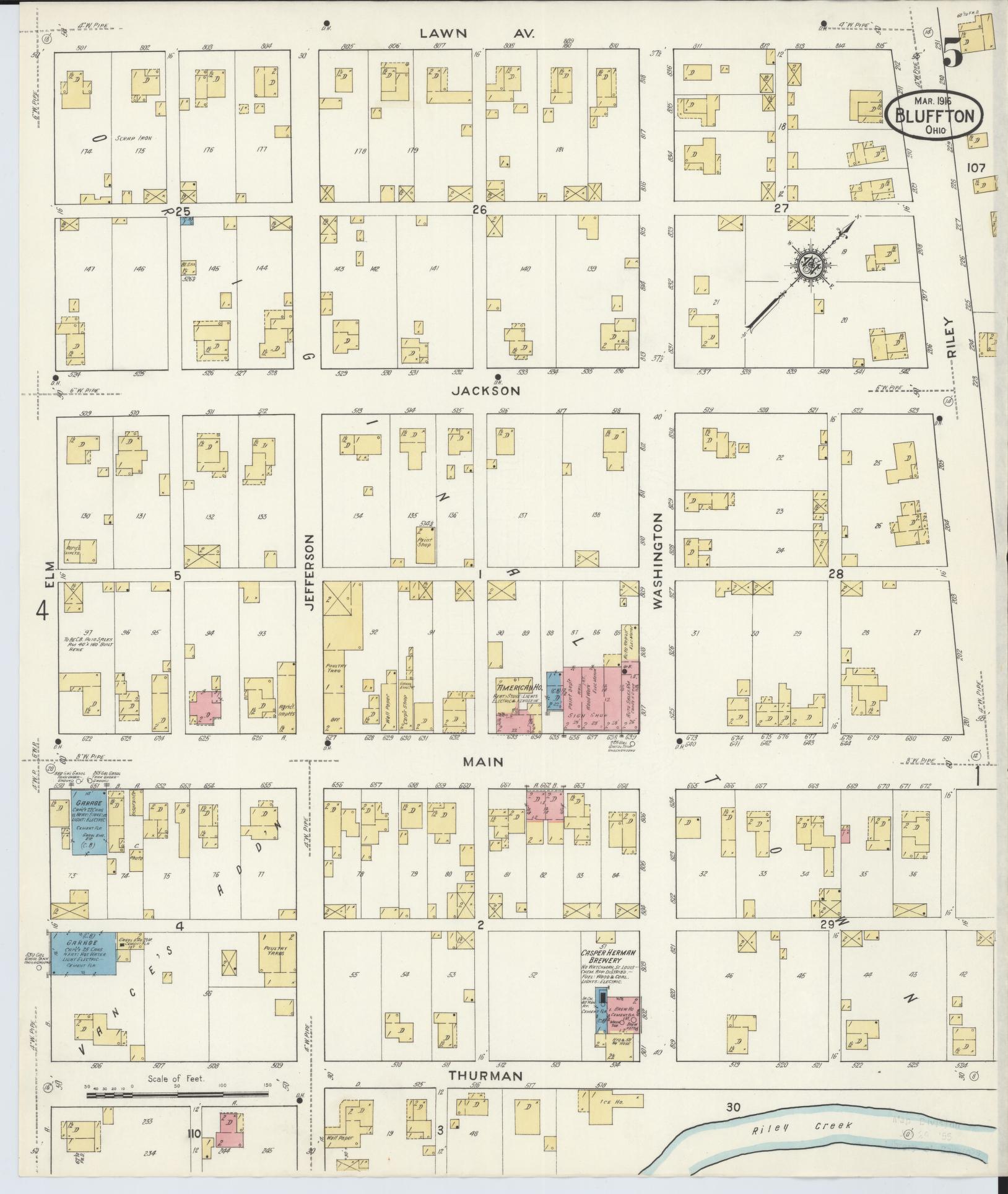 Sanborn Fire Insurance Map from Bluffton, Allen County, Ohio (1916), Sheet #0005 - Historic Sanborn Fire Insurance Map Print, vintage old map wall art, antique decor, genealogy gift, Ohio Ohio map