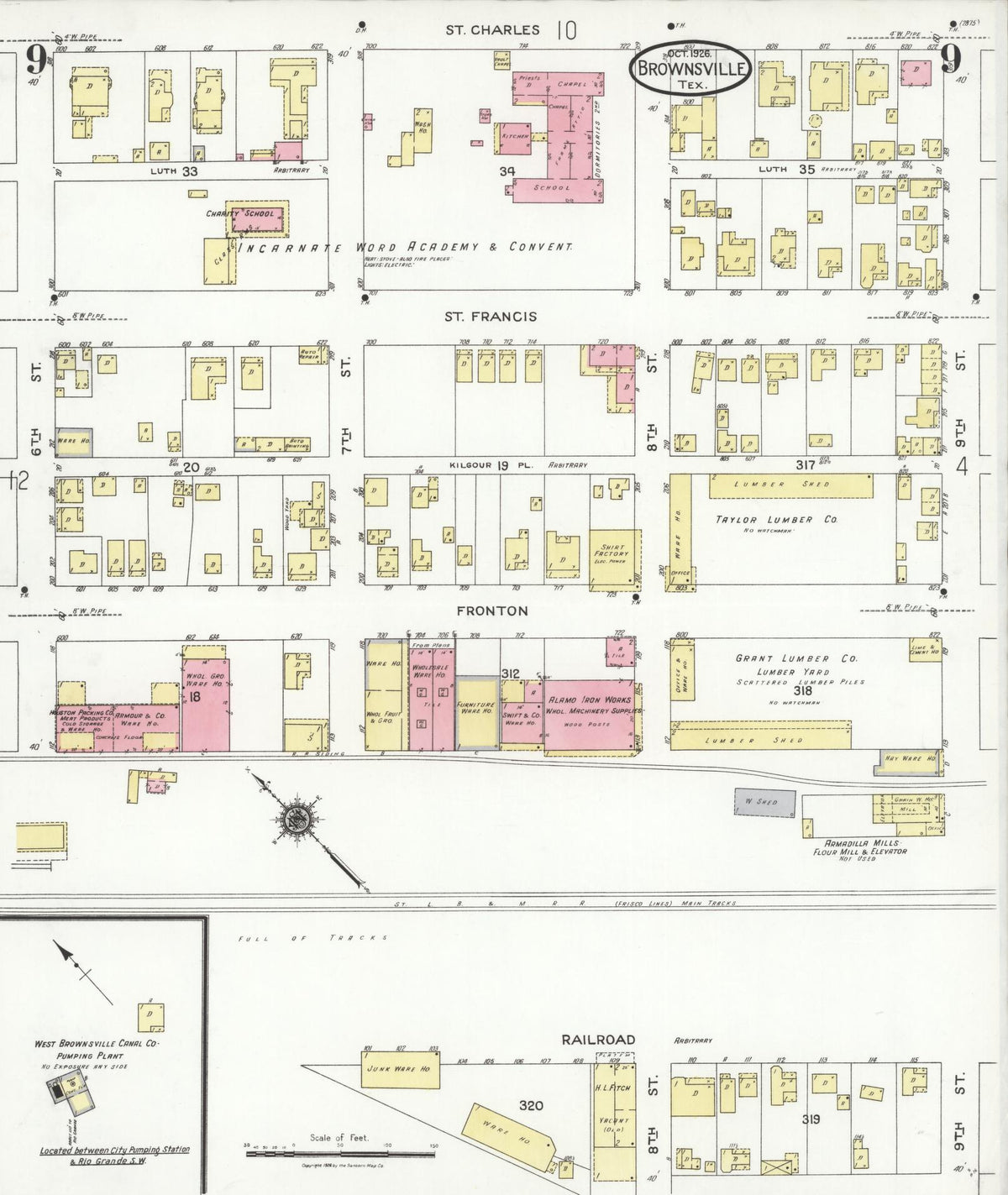 Sanborn Fire Insurance Map from Brownsville, Cameron County, Texas (1926), Sheet #0009 - Complete Map Set gallery image, historic Sanborn map, vintage wall art, Texas Texas
