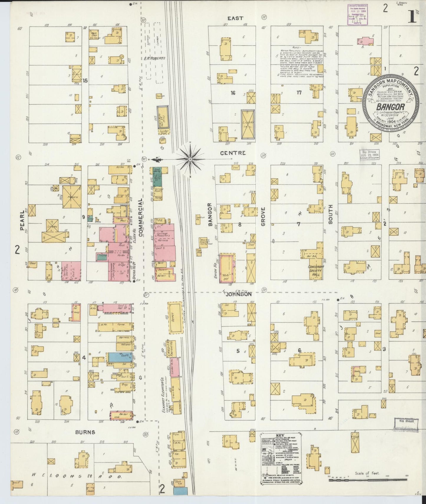 Sanborn Fire Insurance Map from Bangor, La Crosse County, Wisconsin (1904), Sheet #0001 - Historic Sanborn Fire Insurance Map Print, vintage old map wall art, antique decor, genealogy gift, Wisconsin Wisconsin map