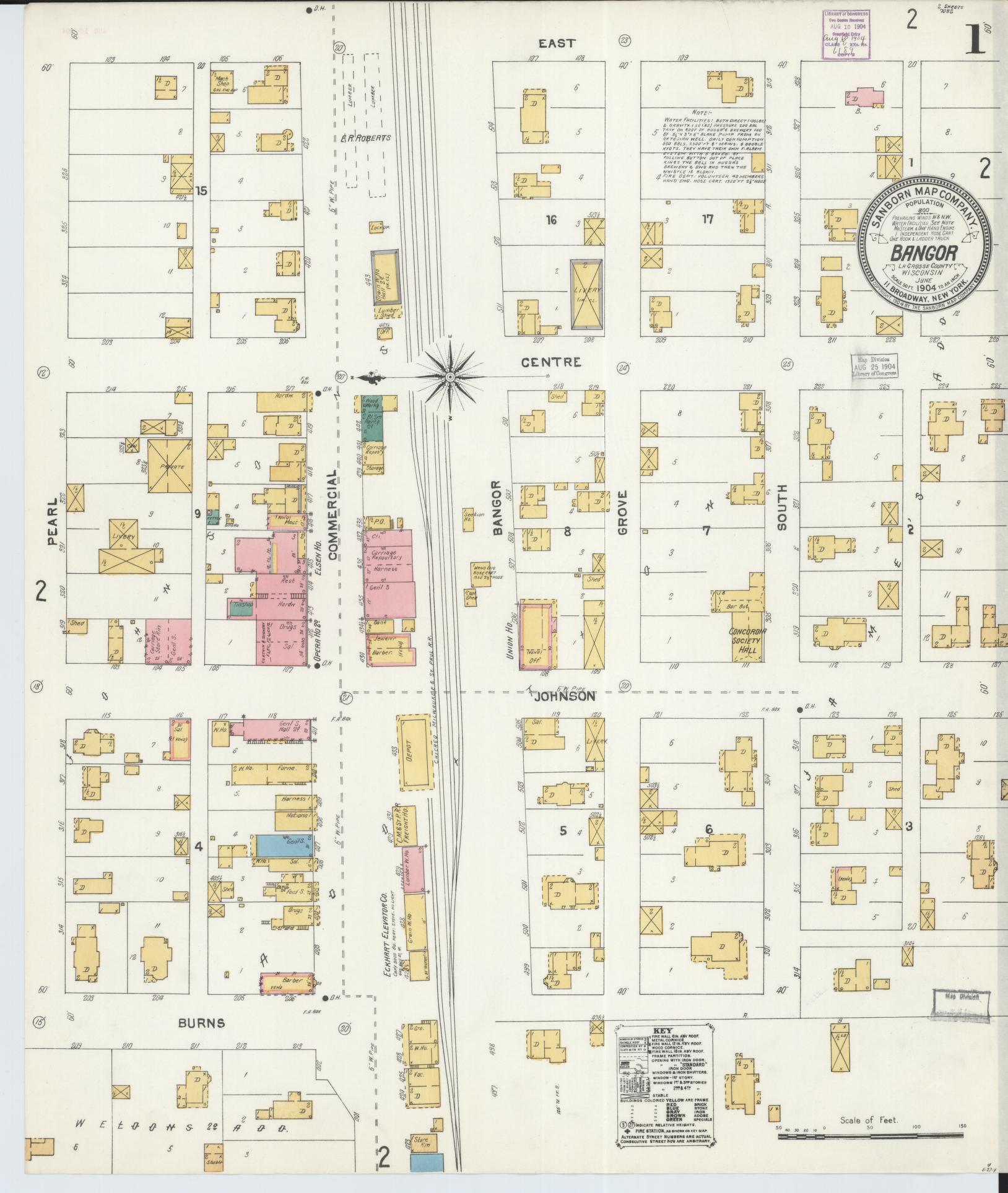 Sanborn Fire Insurance Map from Bangor, La Crosse County, Wisconsin (1904), Sheet #0001 - Historic Sanborn Fire Insurance Map Print, vintage old map wall art, antique decor, genealogy gift, Wisconsin Wisconsin map