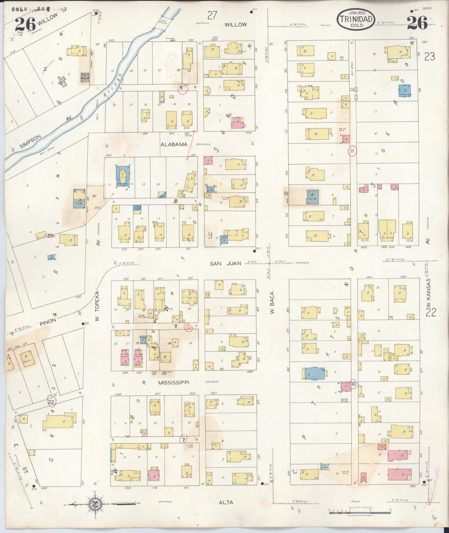 Sanborn Fire Insurance Map from Trinidad, Las Animas County, Colorado (1948), Sheet #0026 - Complete Map Set gallery image, historic Sanborn map, vintage wall art, Colorado Colorado