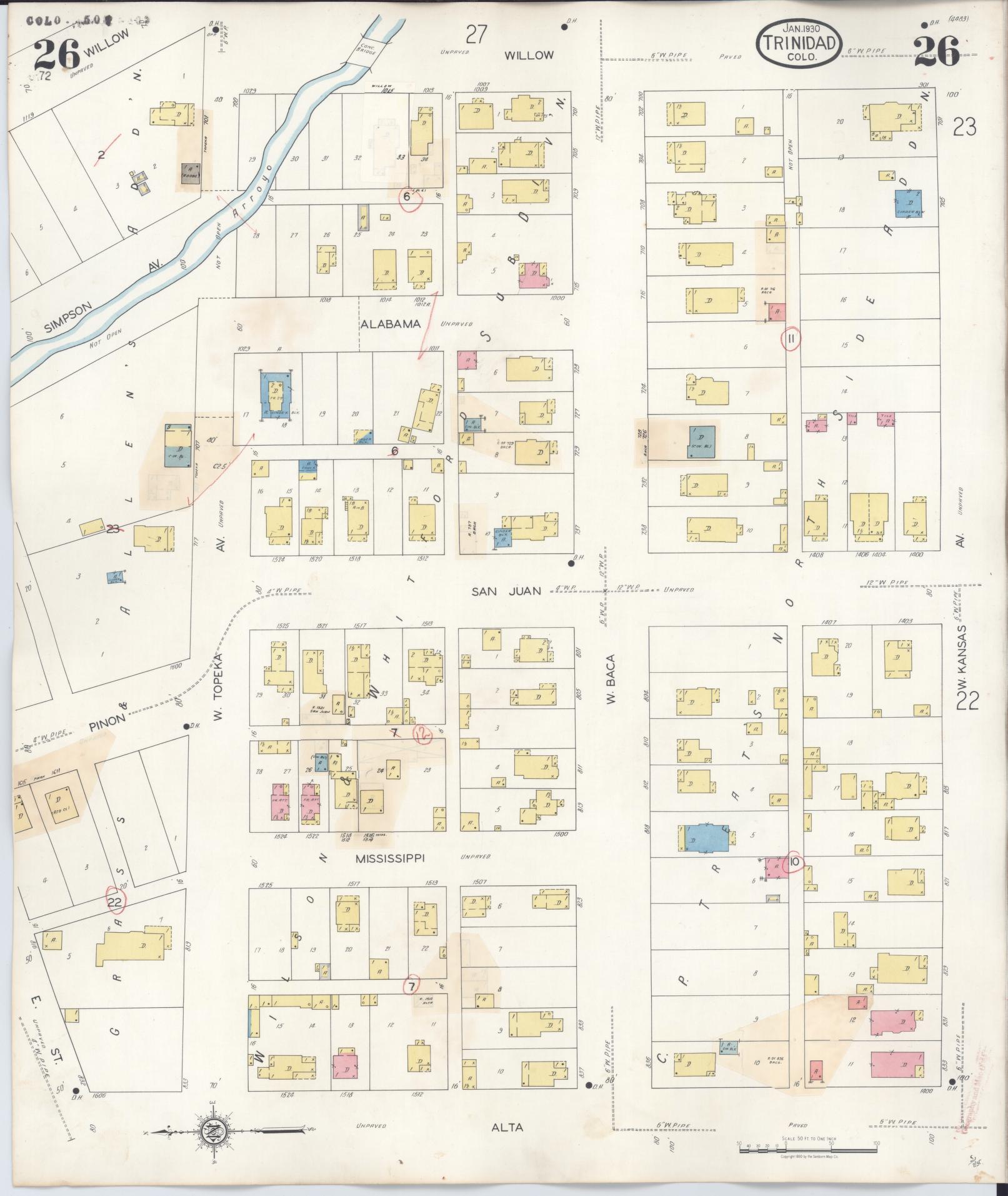 Sanborn Fire Insurance Map from Trinidad, Las Animas County, Colorado (1948), Sheet #0026 - Complete Map Set gallery image, historic Sanborn map, vintage wall art, Colorado Colorado