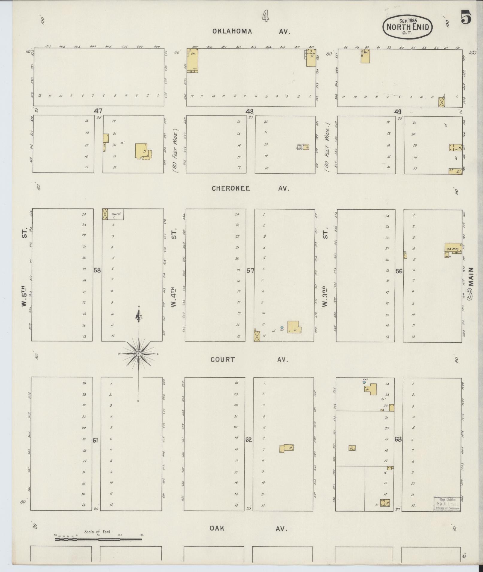 Sanborn Fire Insurance Map from North Enid, Garfield County, Oklahoma (1895), Sheet #0005 - Historic Sanborn Fire Insurance Map Print, vintage old map wall art, antique decor, genealogy gift, Oklahoma Oklahoma map