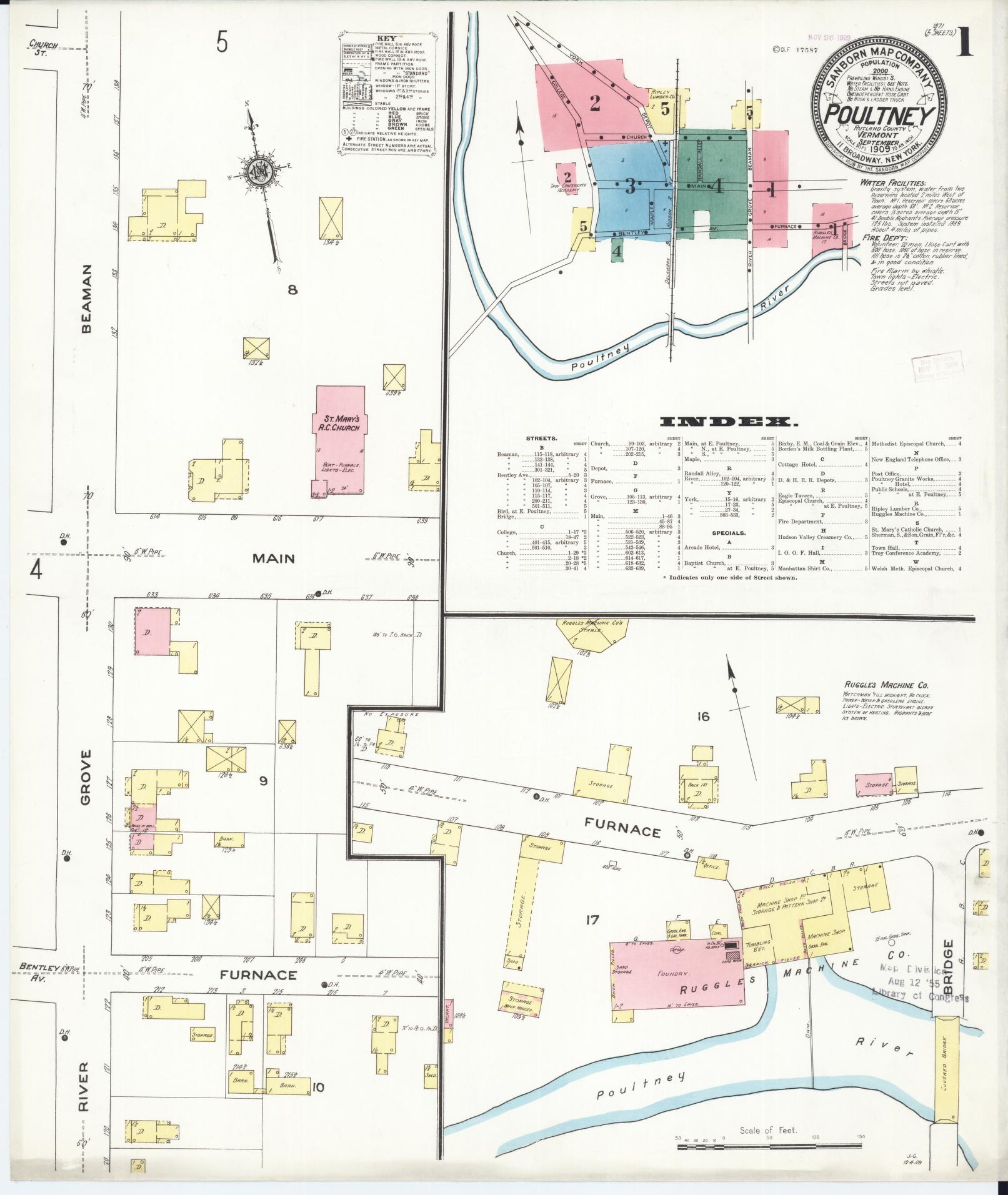 Sanborn Fire Insurance Map from Poultney, Rutland County, Vermont. (1909) – Historic Sanborn Fire Insurance Map Print