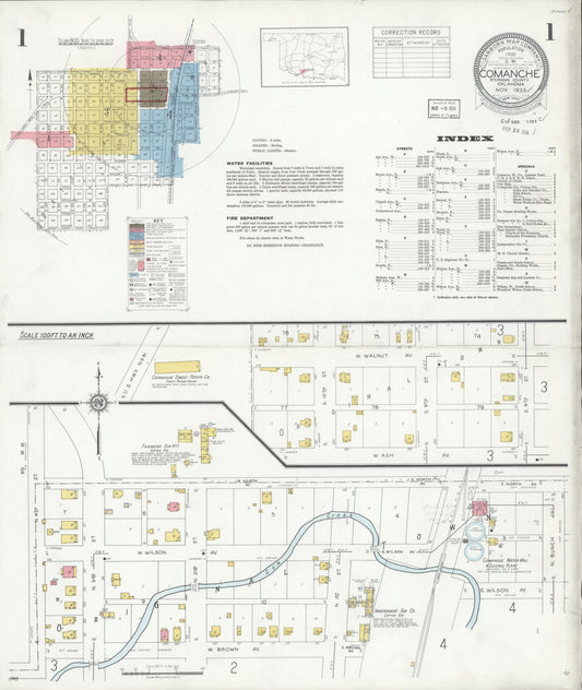 Sanborn Fire Insurance Map from Comanche, Stephens County, Oklahoma (1933), Sheet #0001 - Historic Sanborn Fire Insurance Map Print, vintage old map wall art, antique decor, genealogy gift, Oklahoma Oklahoma map