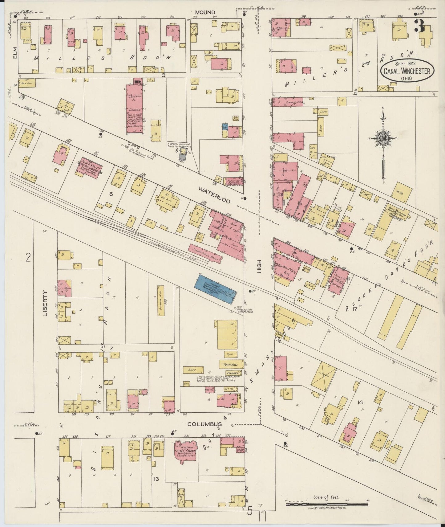 Sanborn Fire Insurance Map from Canal Winchester, Franklin County, Ohio (1922), Sheet #0003 - Historic Sanborn Fire Insurance Map Print, vintage old map wall art, antique decor, genealogy gift, Ohio Ohio map