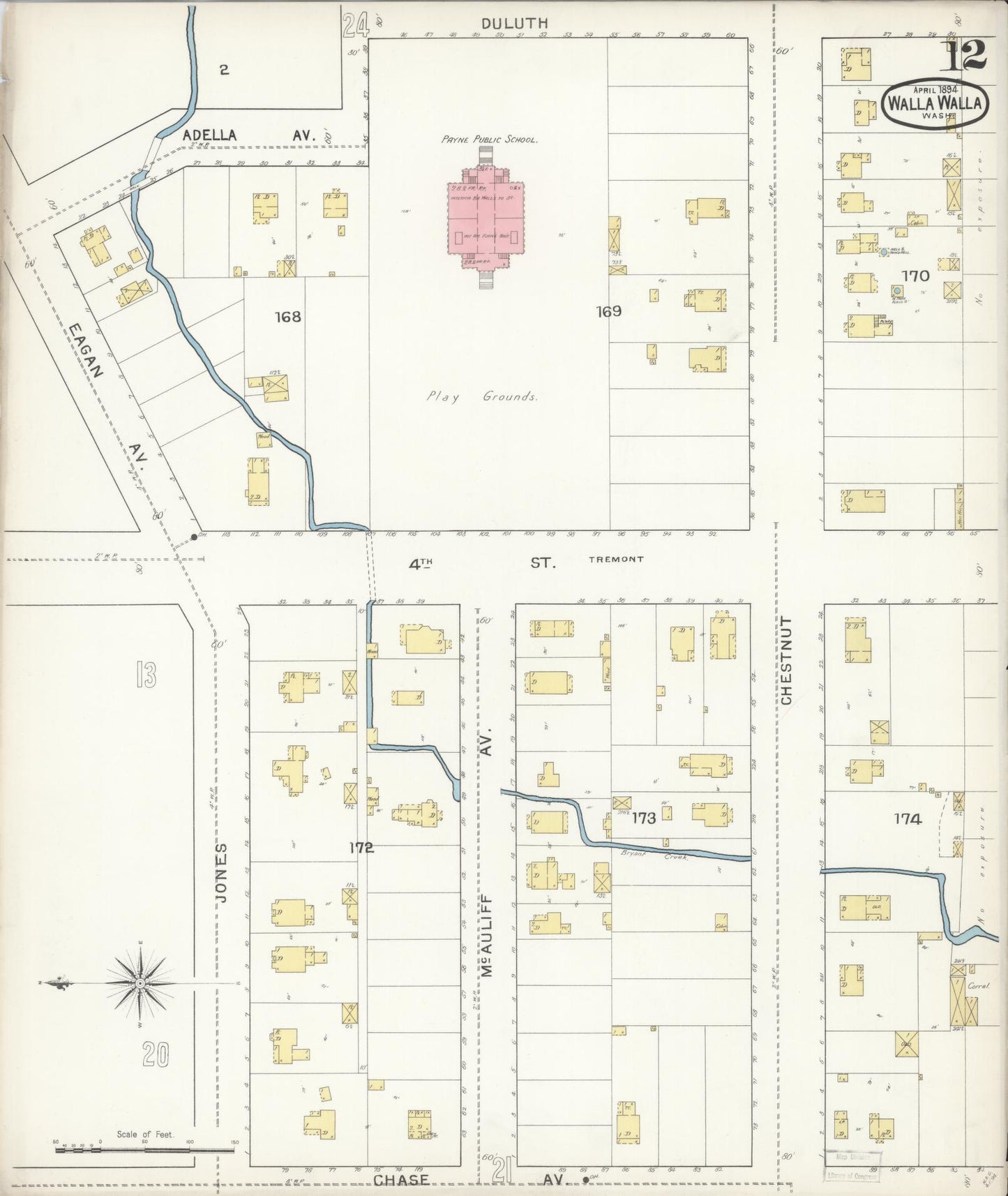 Sanborn Fire Insurance Map from Walla Walla, Walla Walla County, Washington (1894), Sheet #0012 - Complete Map Set gallery image, historic Sanborn map, vintage wall art, Washington Washington