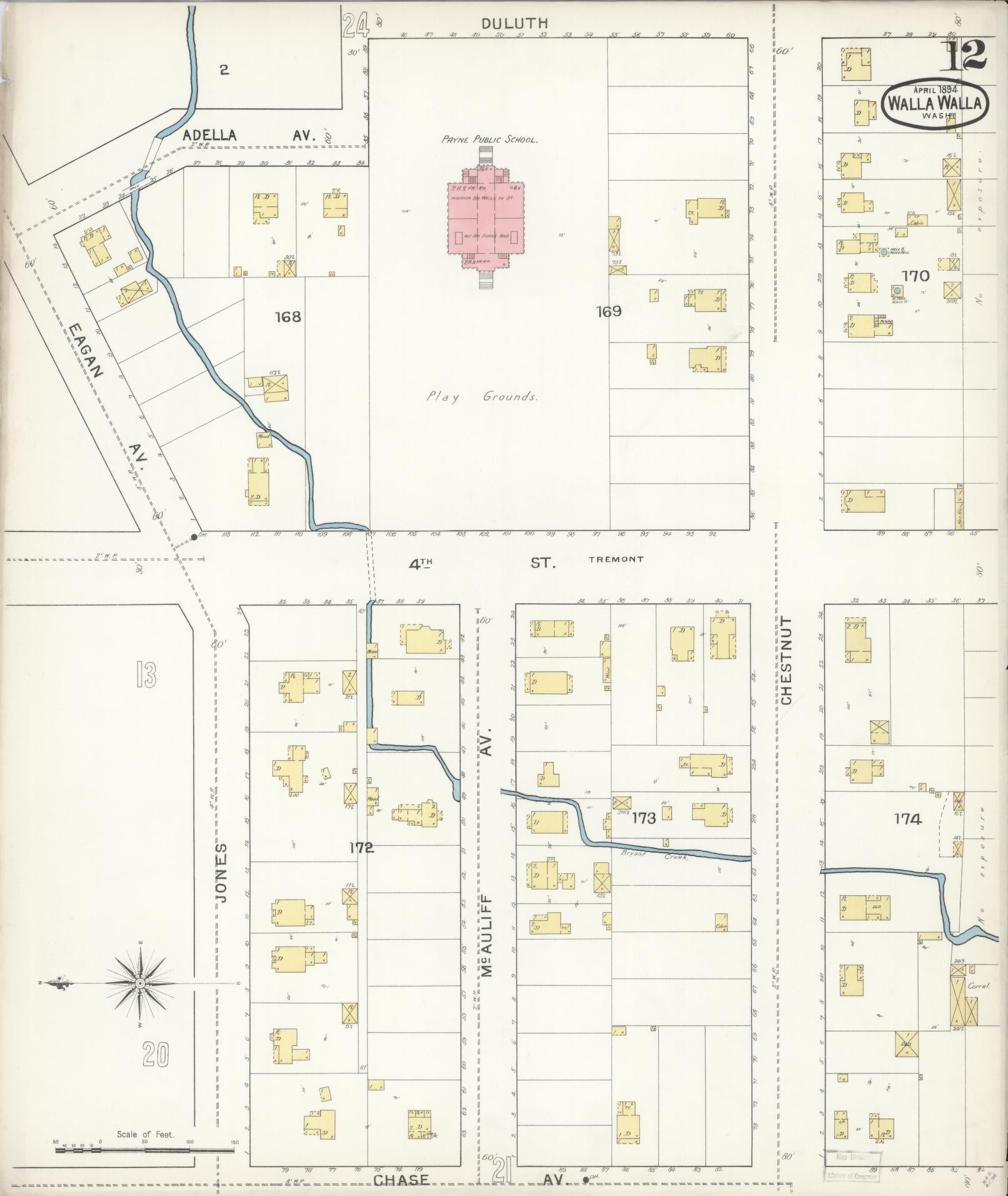 Sanborn Fire Insurance Map from Walla Walla, Walla Walla County, Washington (1894), Sheet #0012 - Complete Map Set gallery image, historic Sanborn map, vintage wall art, Washington Washington